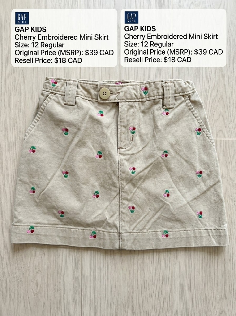 GAP Kids Cream Mini Skirt with Pink & Green Cherry Embroidery